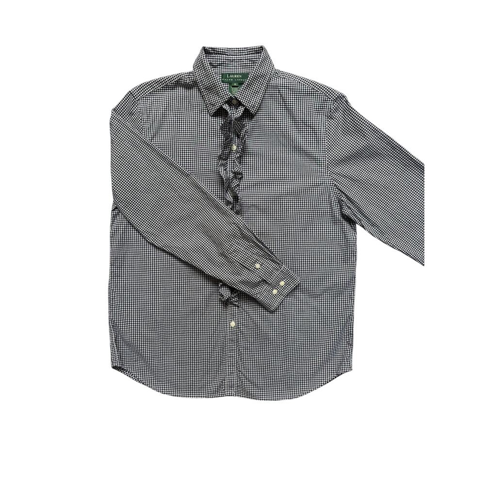 Lauren Ralph Lauren Black Plaid button up ruffle blouse